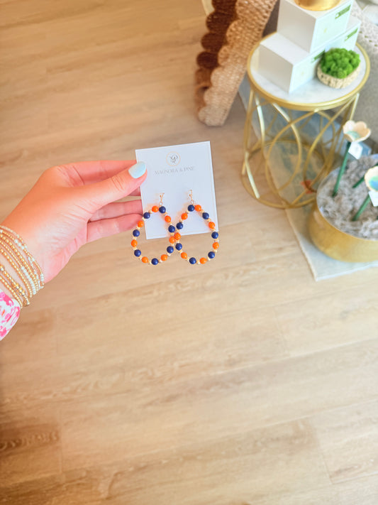 Orange and Blue Beaded Oval Earrings