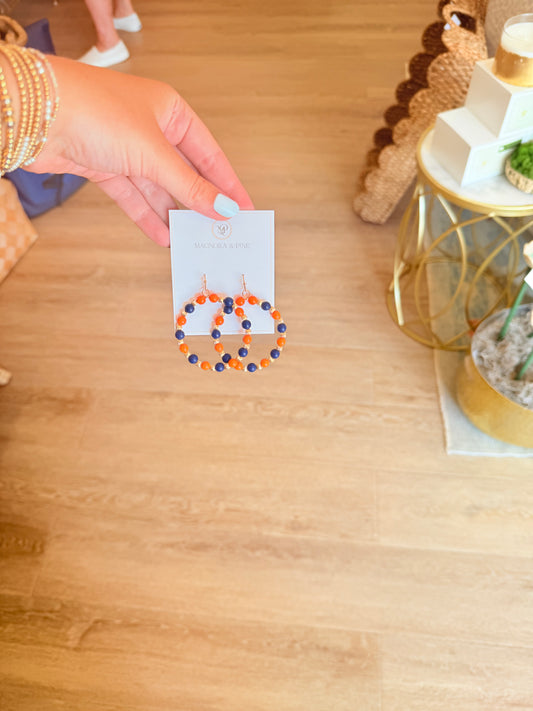 Orange and Blue Beaded Circle Earrings