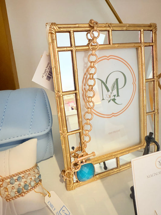 Gold Toggle Necklace with Stone Pendant