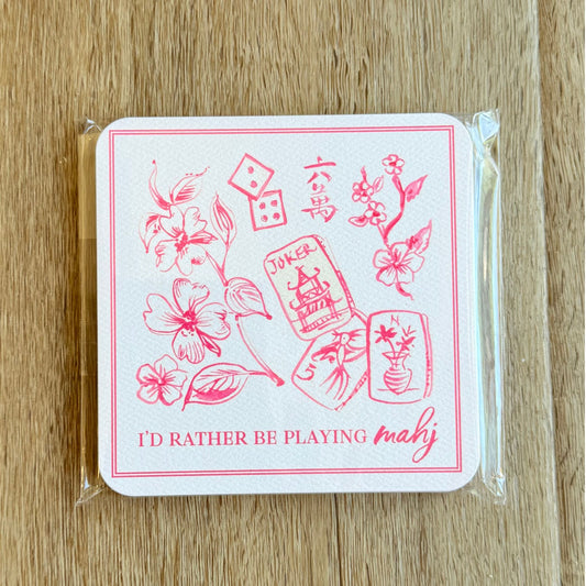 Pink mahjong toile print square coasters, set of 20