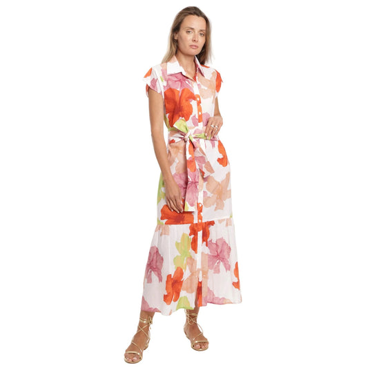Ines floral midi dress in painterly floral print, front view