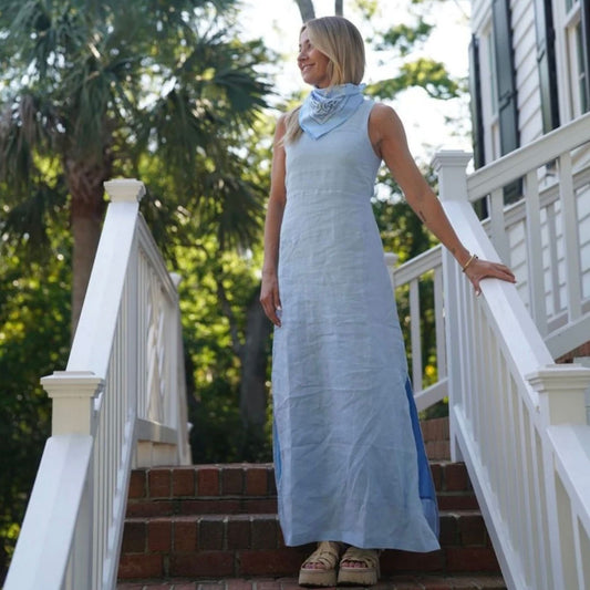 Isabella Light Blue Linen Maxi Dress