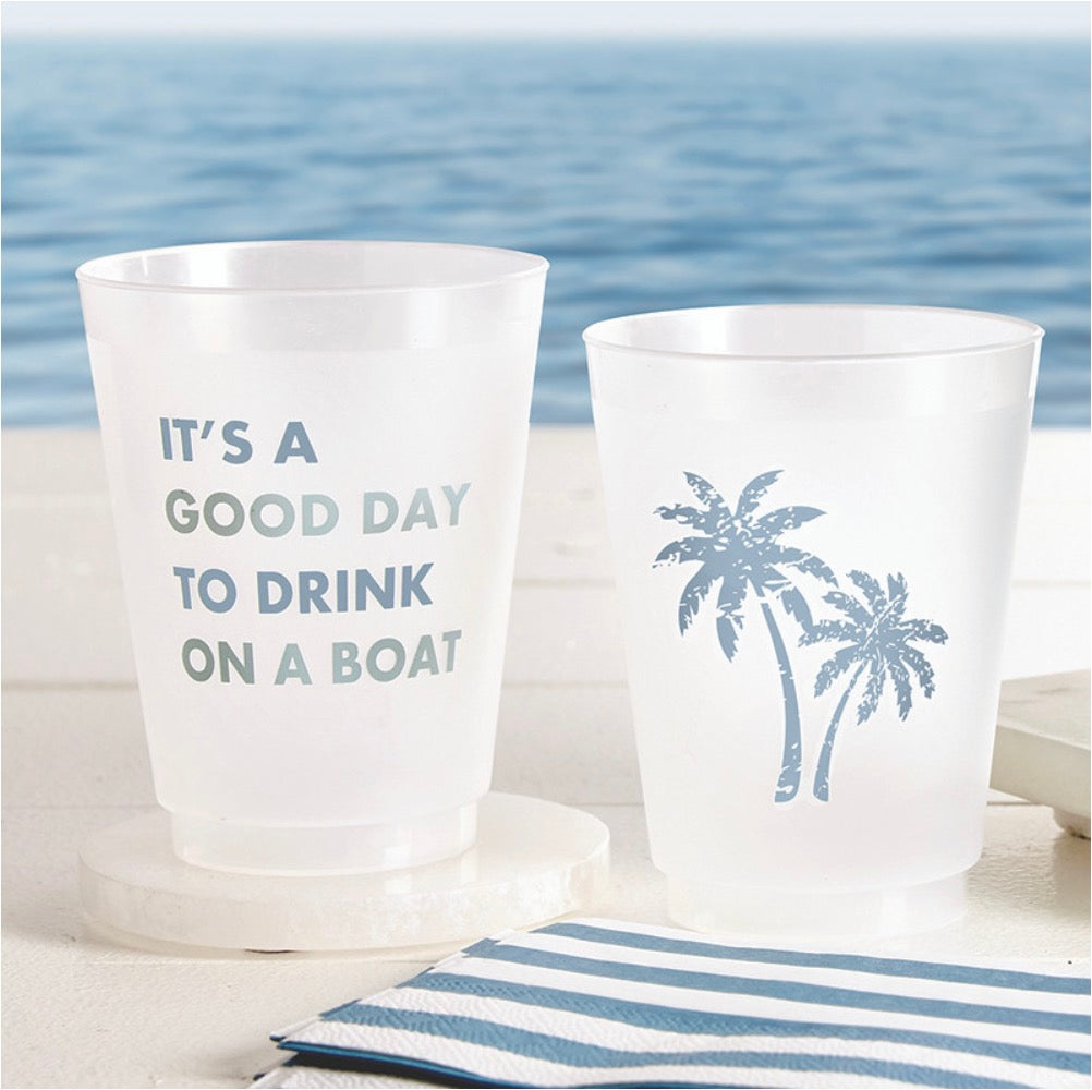 "Drinks on the Boat" Frosted Cups, Set of 8 Santa Barbara Design