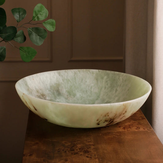 Jade swirl resin centerpiece bowl with one-of-a-kind swirled pattern
