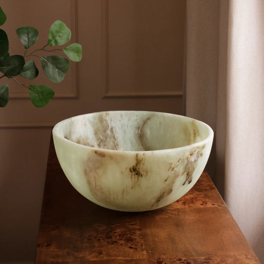 Jade swirl resin large bowl with one-of-a-kind swirled pattern