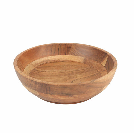 A round wooden bowl with a natural wood grain pattern, shown on a plain white background.
