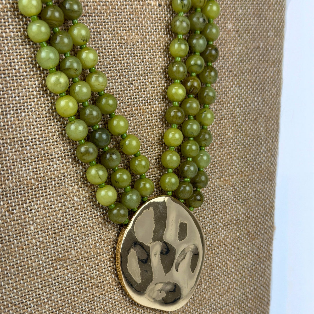 Layered Bead & Marble Necklace in green, alternate view