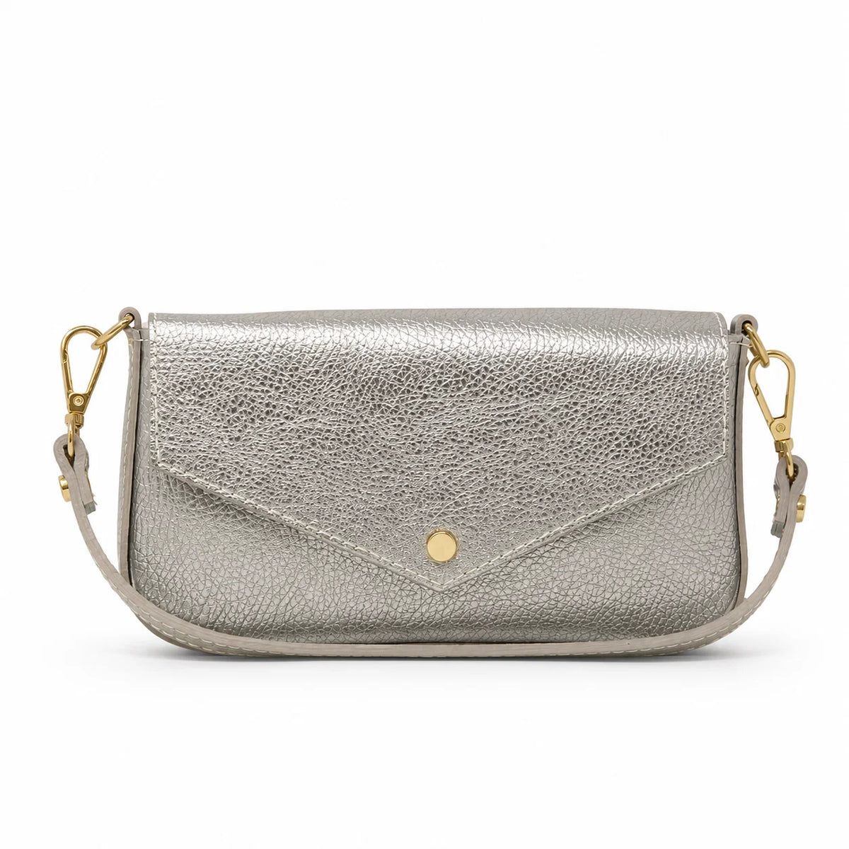 Italian Leather Crossbody Bag with Chain Strap in pewter, alternate view