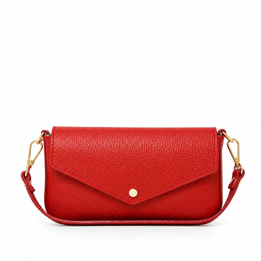 Italian Leather Crossbody Bag with Chain Strap in red