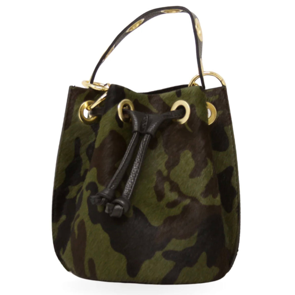Leather & Cowhide Bucket Bag in Camo
