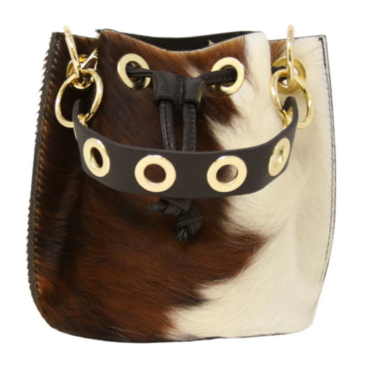 Leather & Cowhide Bucket Bag in Pony