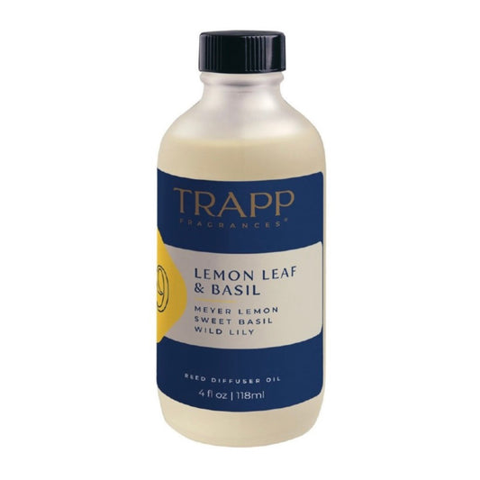 TRAPP Lemon Leaf & Basil fragrance oil refill bottle, 4 oz.