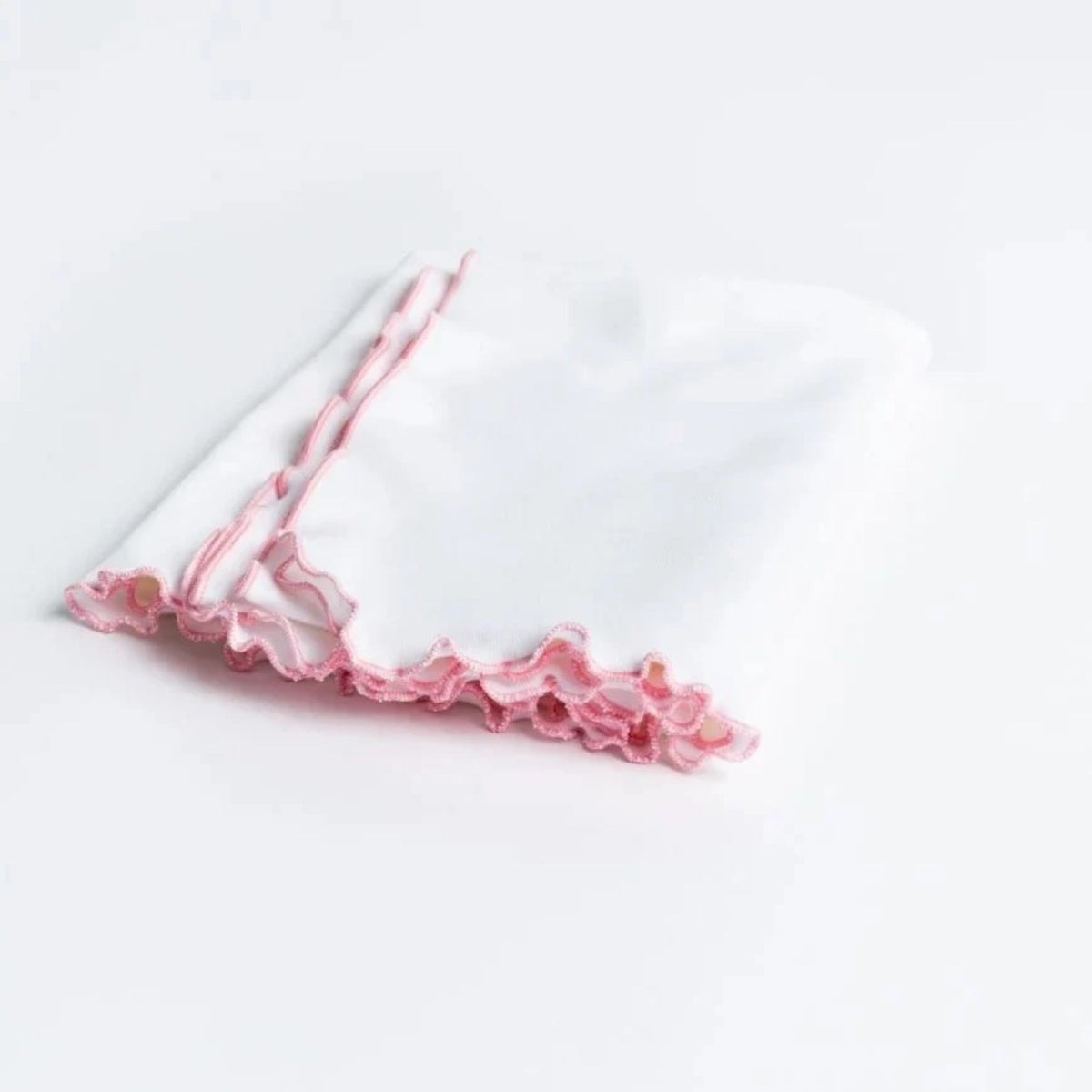 Lettuce leaf edge baby blanket in pink, 100% cotton with lettuce-edge trim
