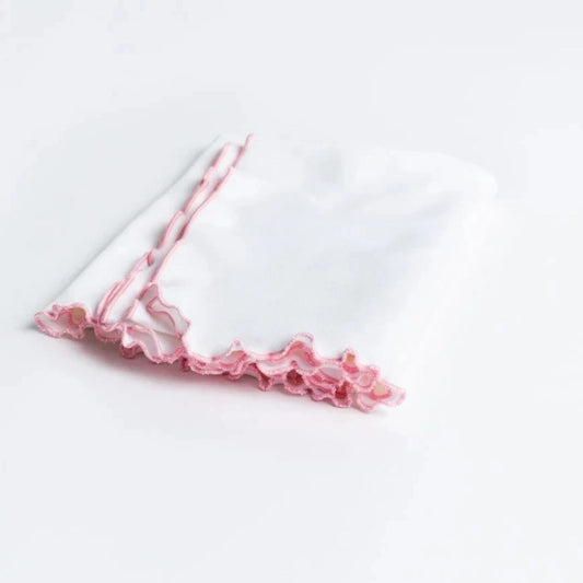 Lettuce leaf edge baby blanket in pink, 100% cotton with lettuce-edge trim