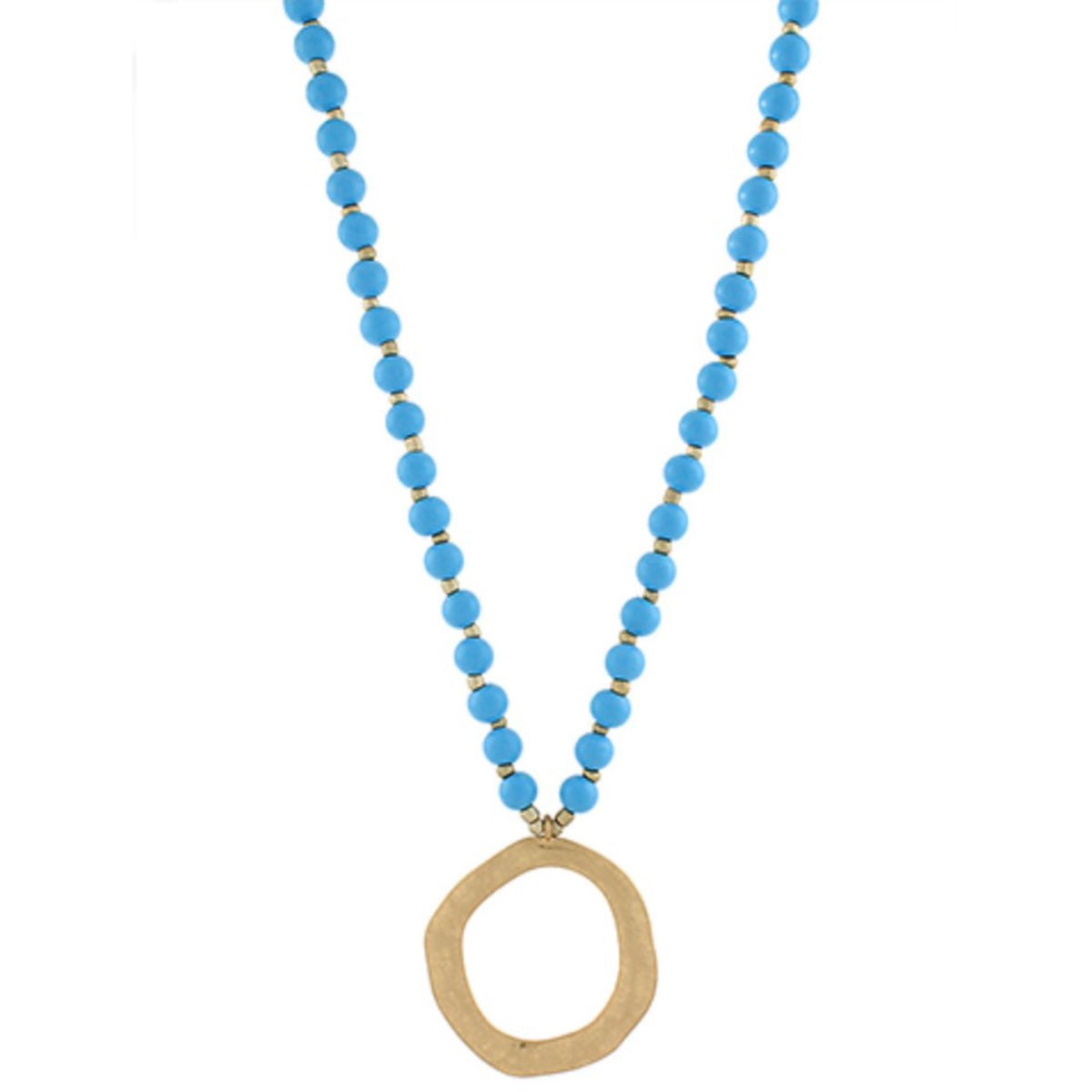 Long Bead Necklace with Circle Pendant in blue