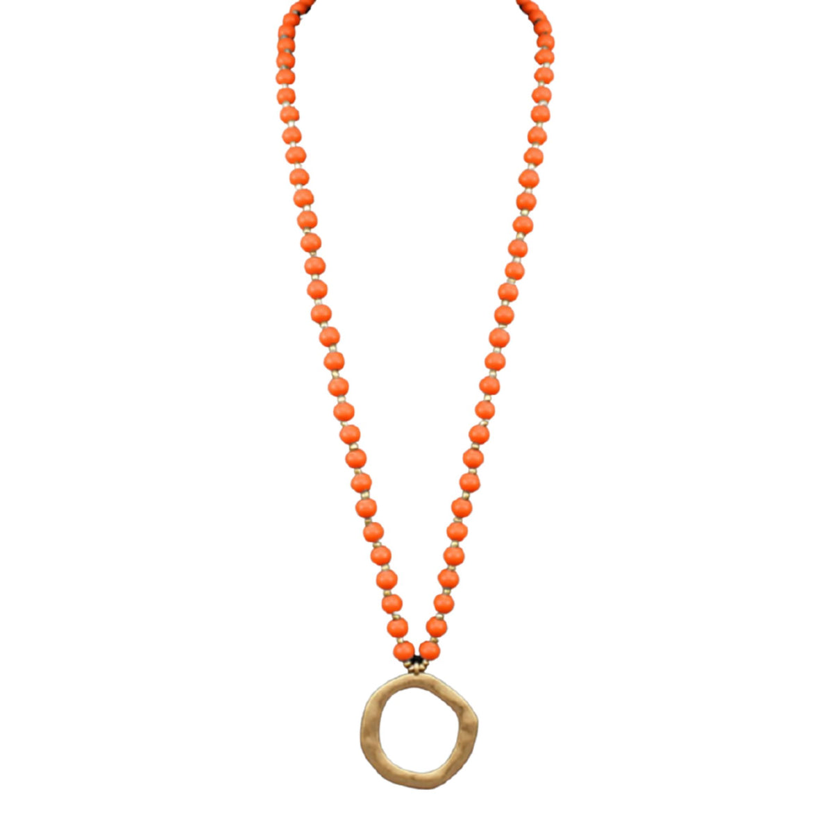 Long Bead Necklace with Circle Pendant, alternate view