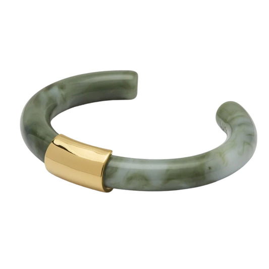 Jade-green Swiss resin open cuff bracelet by Lucas Jack.