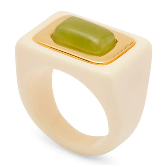 Lucas Jack Ivory Resin & Lime Green Quartz Ring