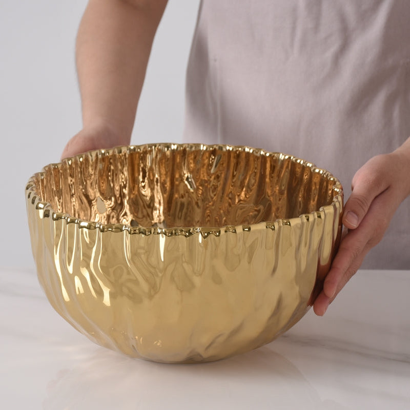 Gold Porcelain Large Bowl, close-up