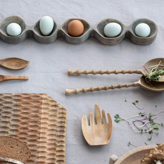 Mango Wood Divided Serving Dish, lifestyle shot with appetizers