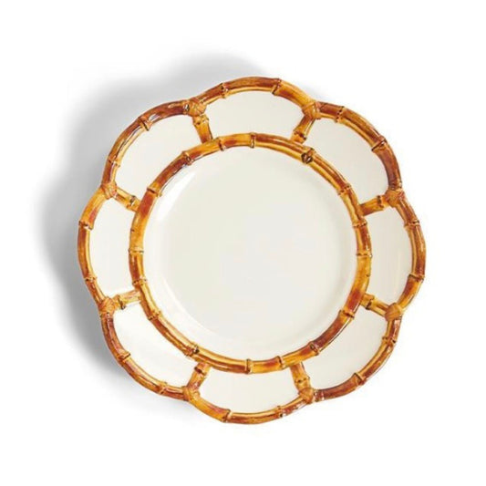 Natural and white bamboo-rim melamine salad plate, single plate view