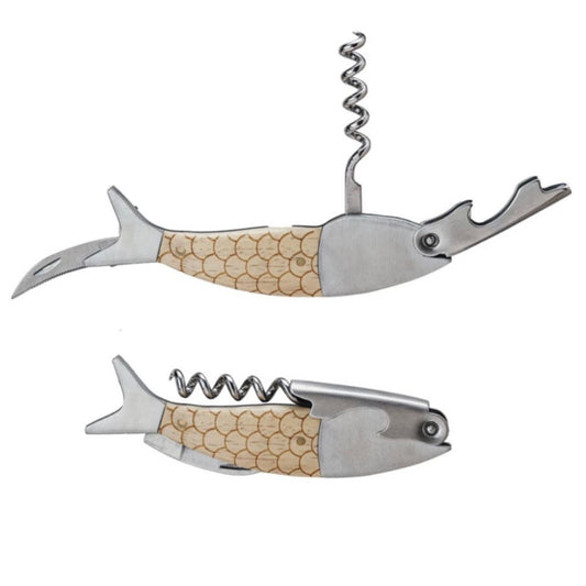 Merbau Wood Fish Bottle Opener with laser-etched scale pattern