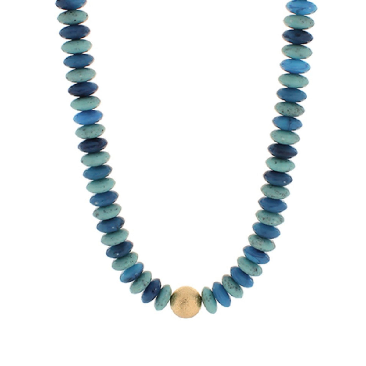 Metal Ball & Bead Necklace in blue metal ball and rondelle beads