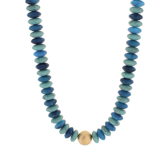 Metal Ball & Bead Necklace in blue metal ball and rondelle beads