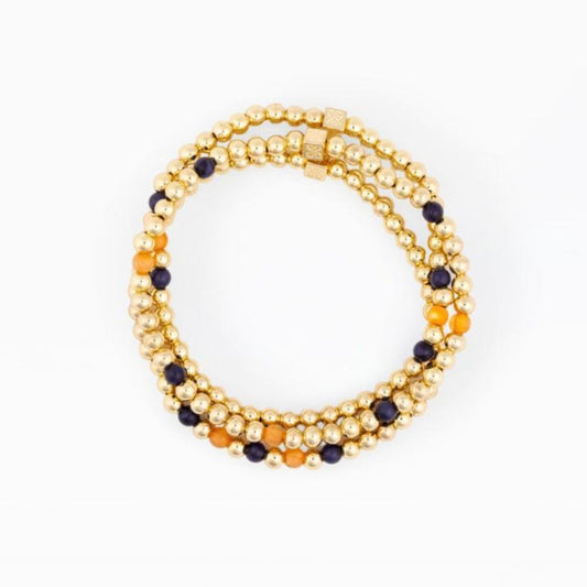 Navy & Orange Gold Bead Lidia Gameday Bracelets