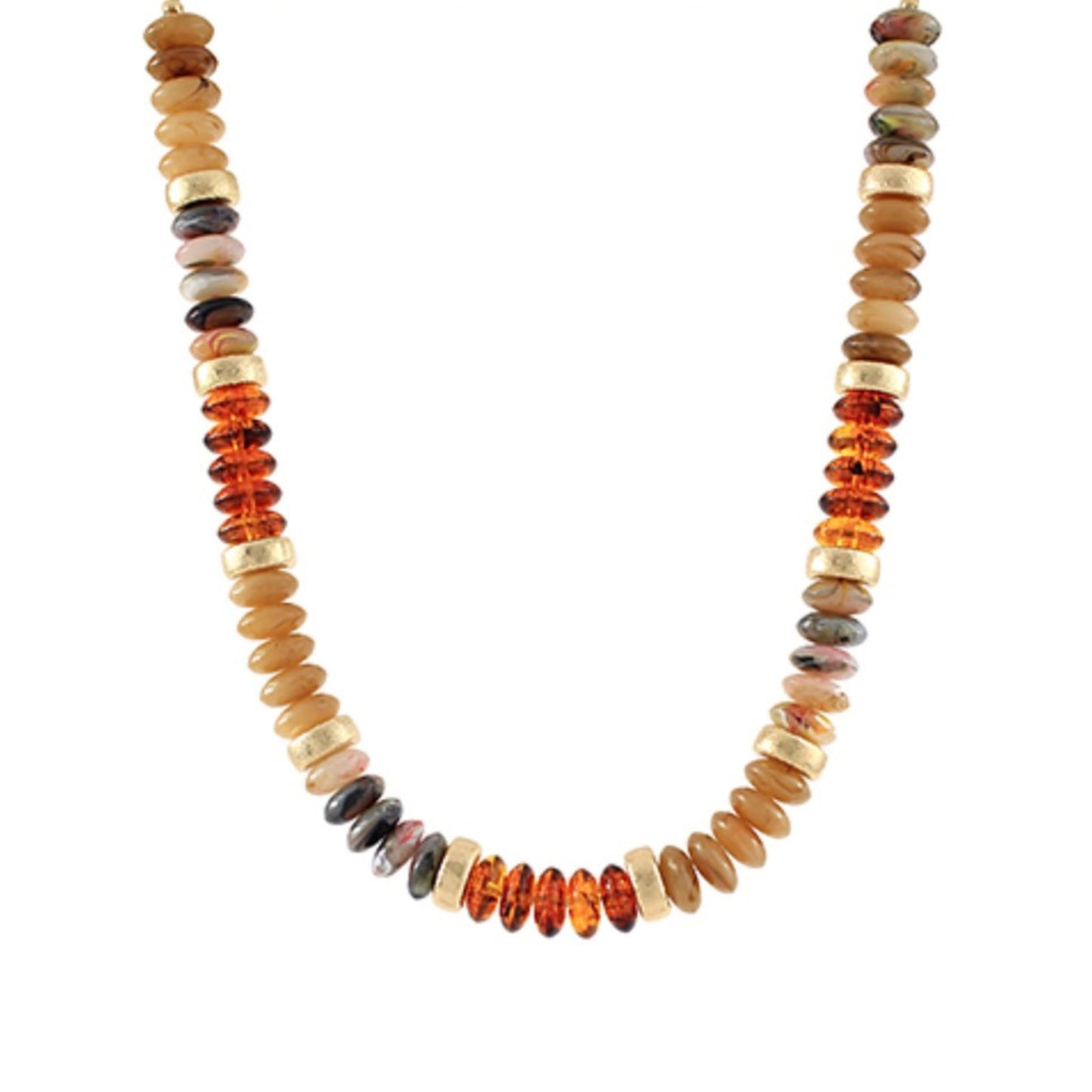 Multicolored Chunky Bead Necklace in neutral tone acrylic beads, alternate view