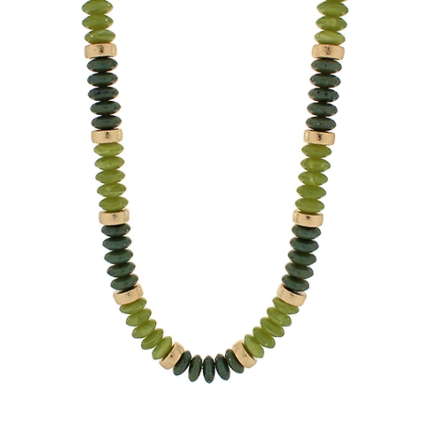 Multicolored Chunky Bead Necklace in green acrylic beads, alternate view