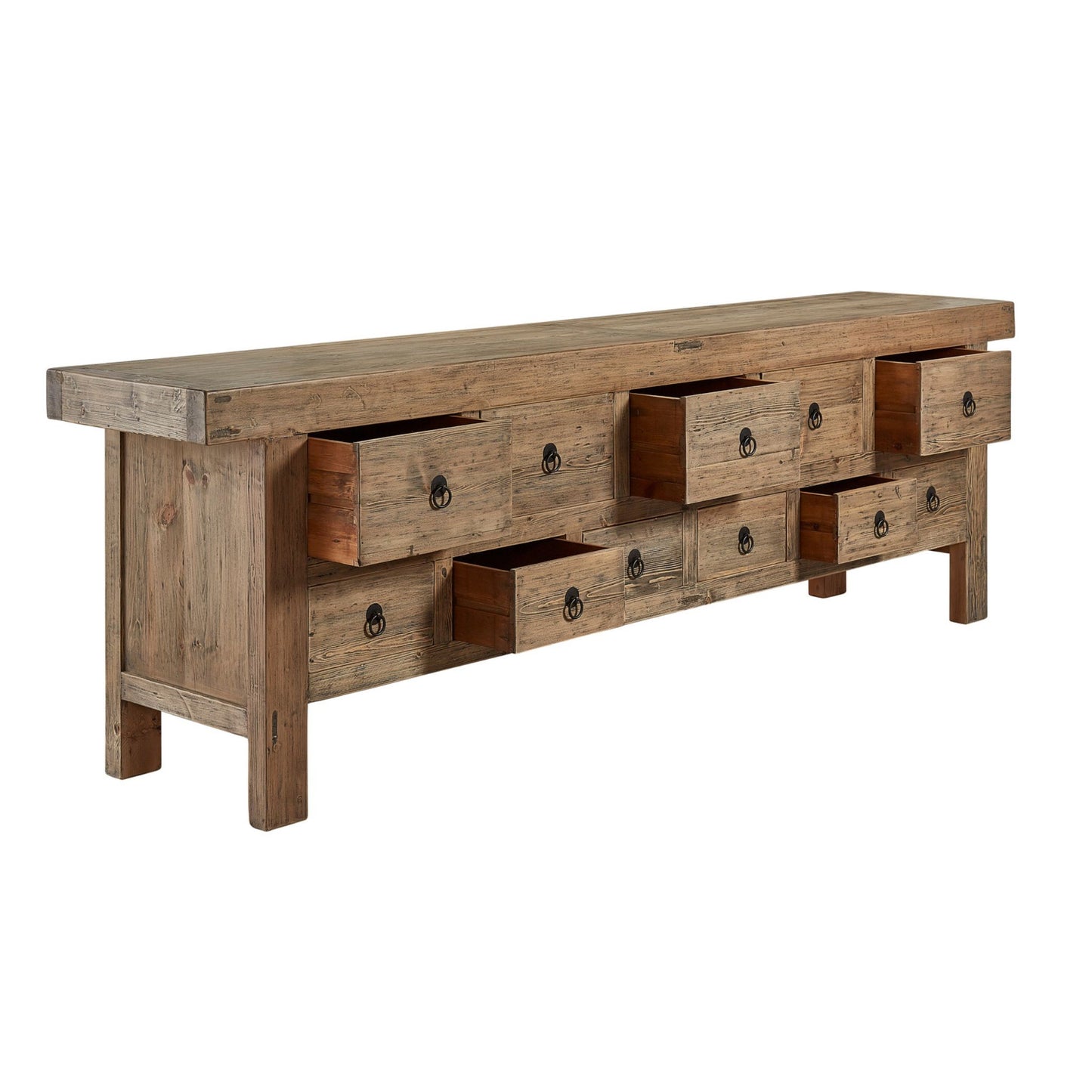 Old Pine Drawer Bank, drawers open