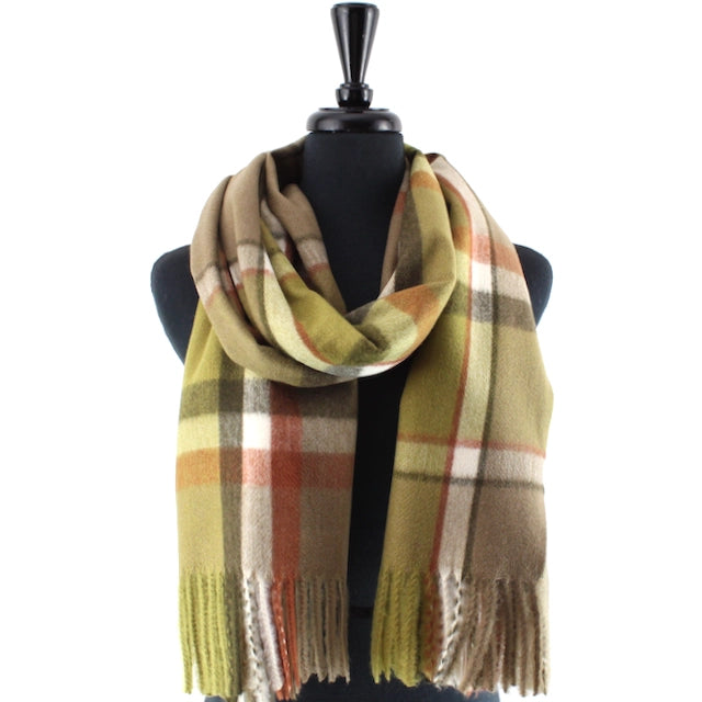 Olive & Brown Fenella plaid scarf, draped