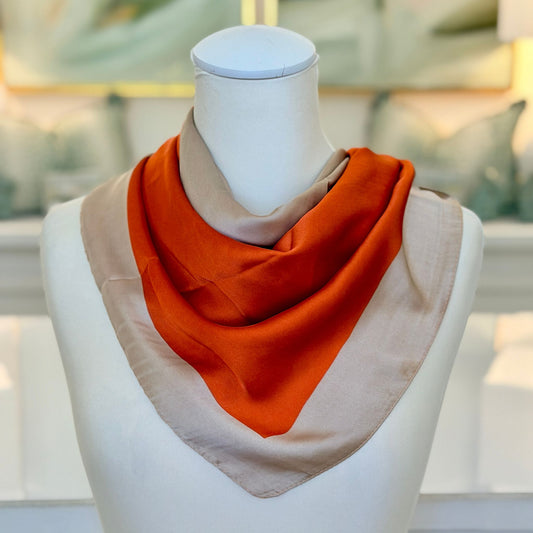 Orange & Taupe Colorblock Scarf, styled on a mannequin bust