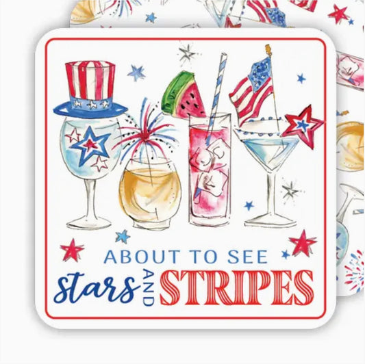 Patriotic stars and stripes square coasters, reversible pattern