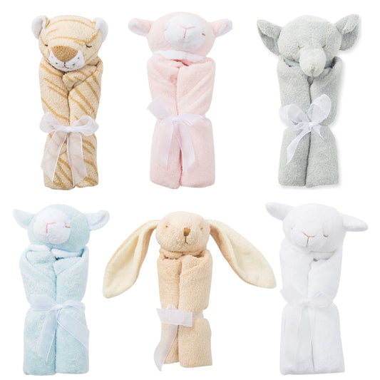 Plush animal lovies, all six styles shown together