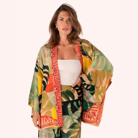 Exotic Leaf Kimono Jacket in Exotic Leaves print