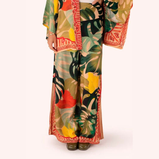 Exotic Leaves Wide-Leg Trousers