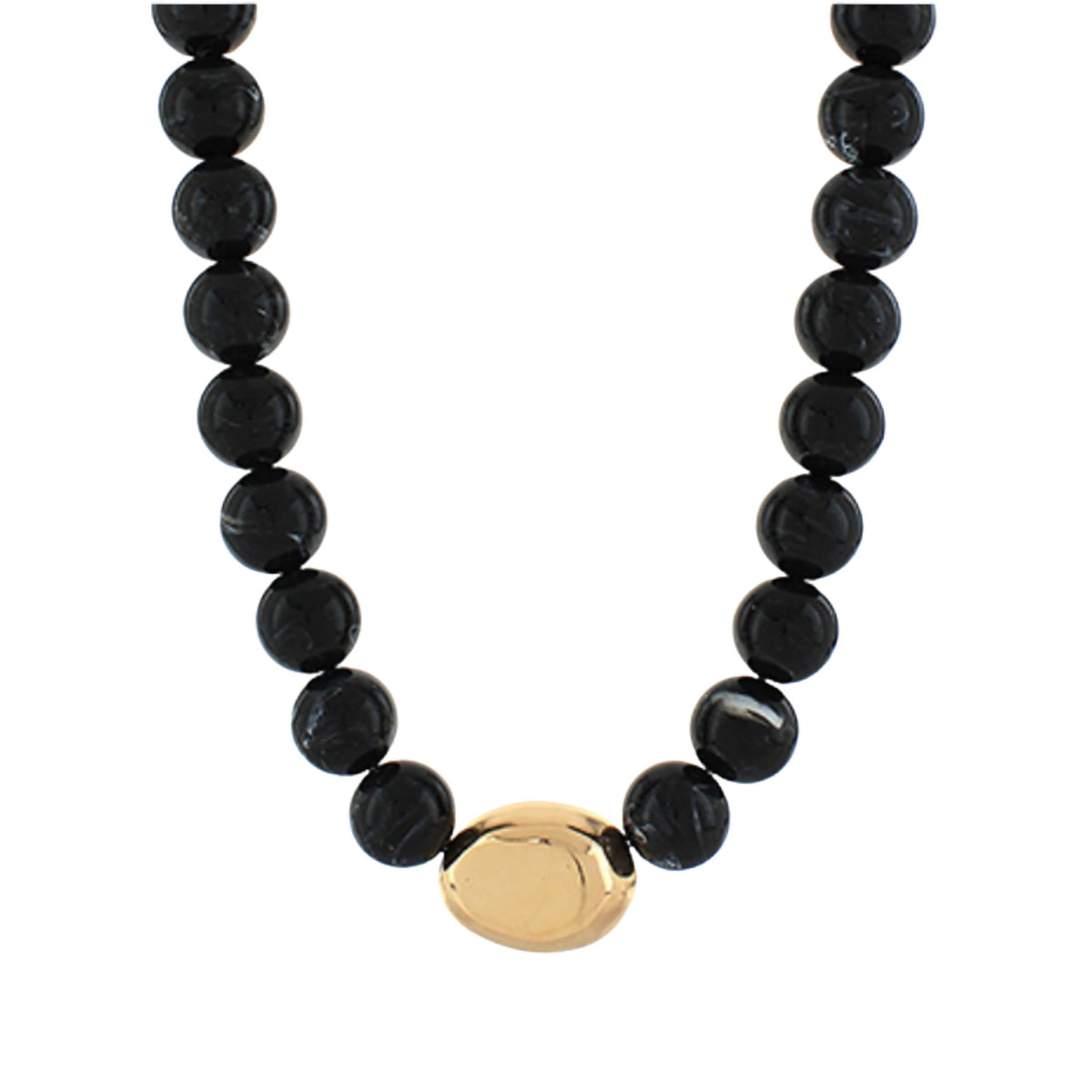 Chunky Marbled Bead Necklace with Gold Accent