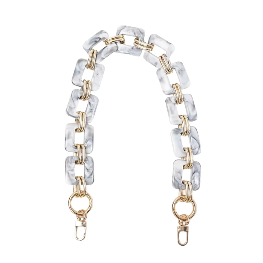 Italian Leather Crossbody Bag, marble chain strap detail