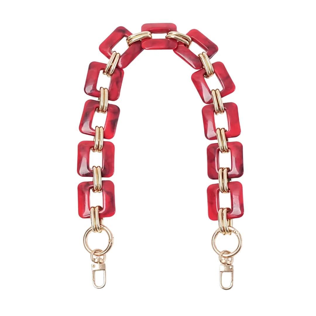 Italian Leather Crossbody Bag, red chain strap detail