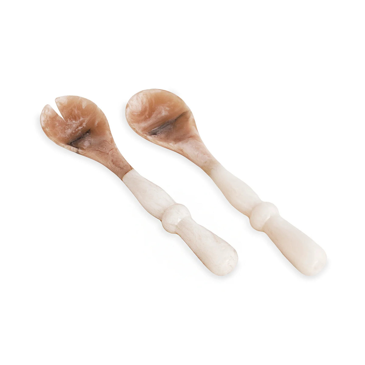 White swirl resin salad servers, alternate view