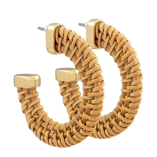 Rattan Hoops with Gold Accent, rattan hoop earring