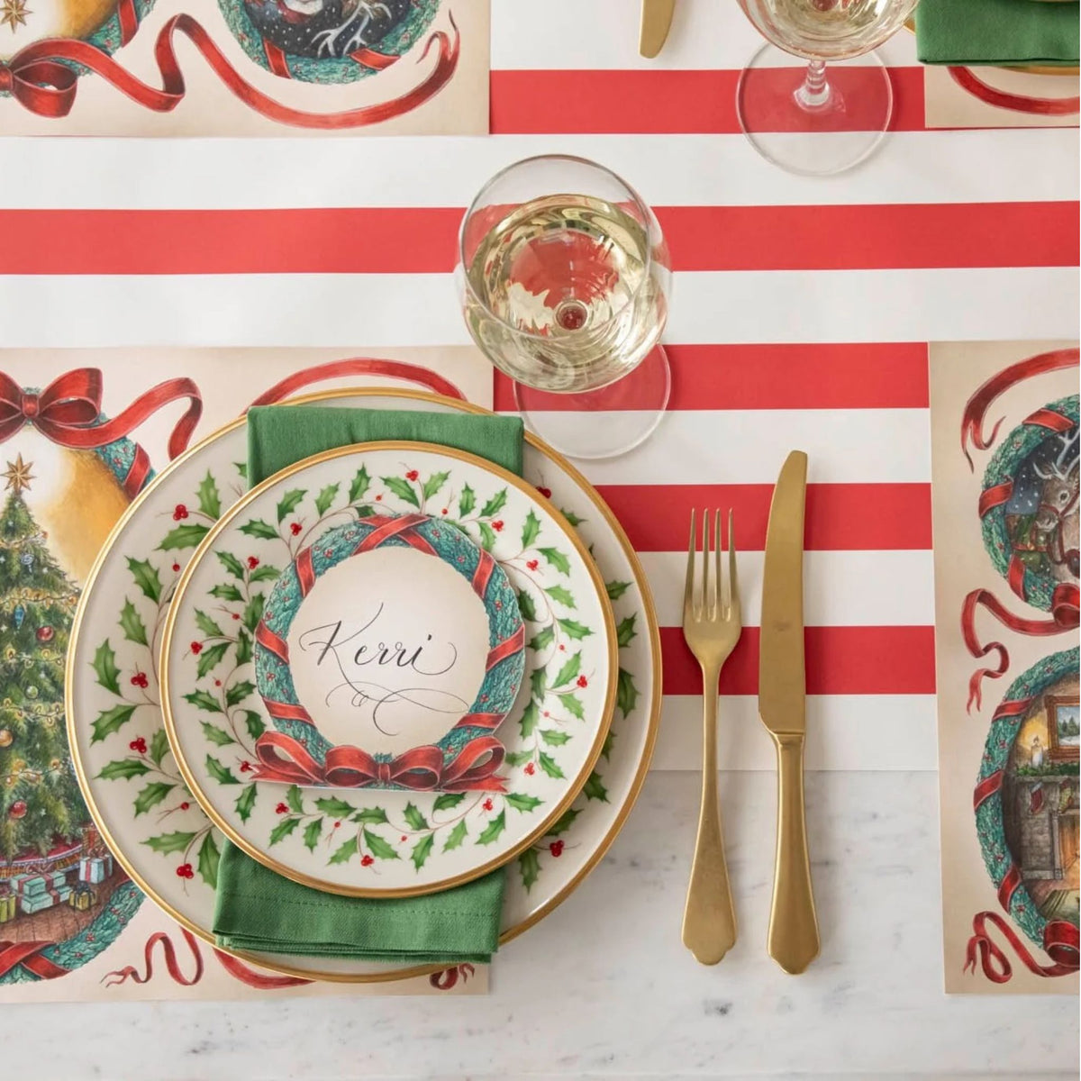Red Classic Stripe Table Runner, roll detail