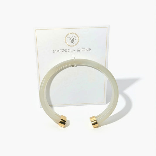 Resin Bangle bracelet in cream two-tone resin