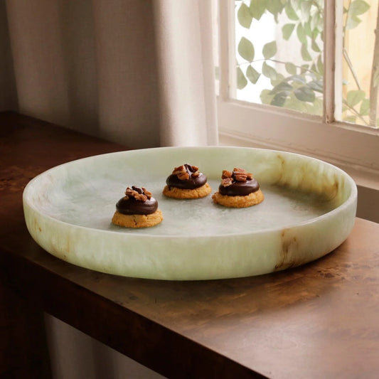 Jade swirl resin round tray, alternate view