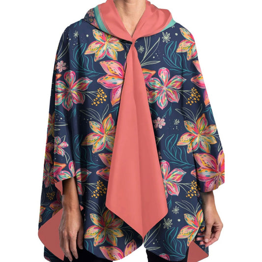 Reversible Rain Cape, Bold Flowers Print Magnolia & Pine