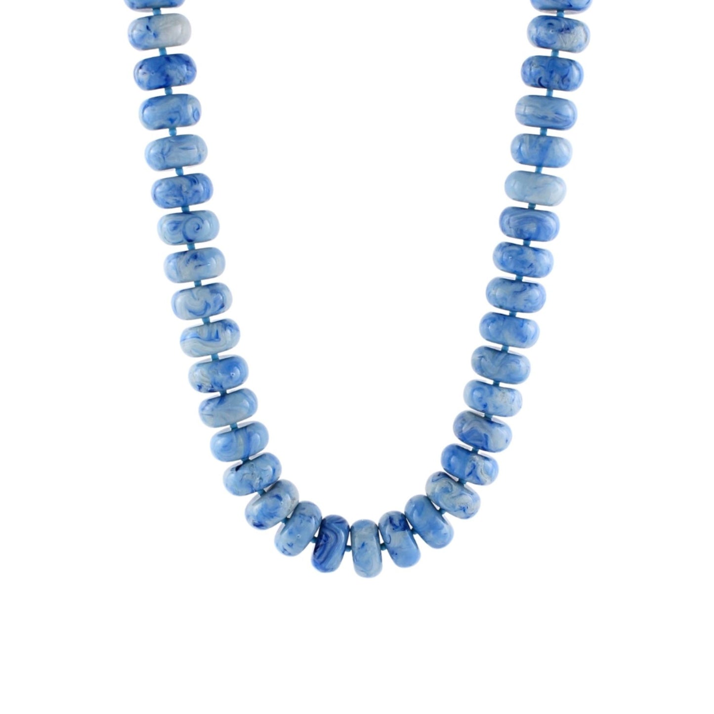 Chunky Marbled Bead Necklace in blue marbled beads