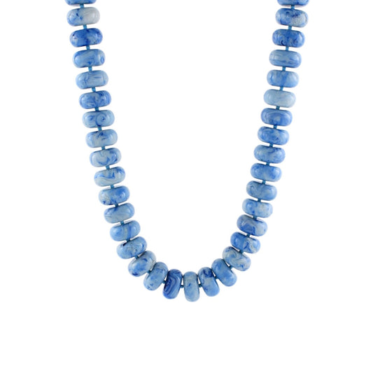 Chunky Marbled Bead Necklace in blue marbled beads