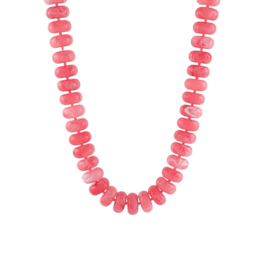Chunky Marbled Bead Necklace in pink marbled beads